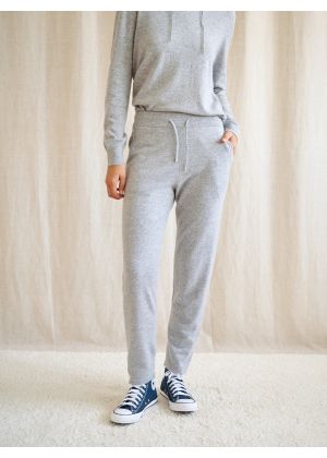 Lola - Pantalon en cachemire gris perle à poches latérales pour femme