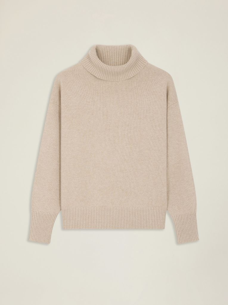 Karam - Pull col roulé en cachemire 4 fils beige clair pour femme