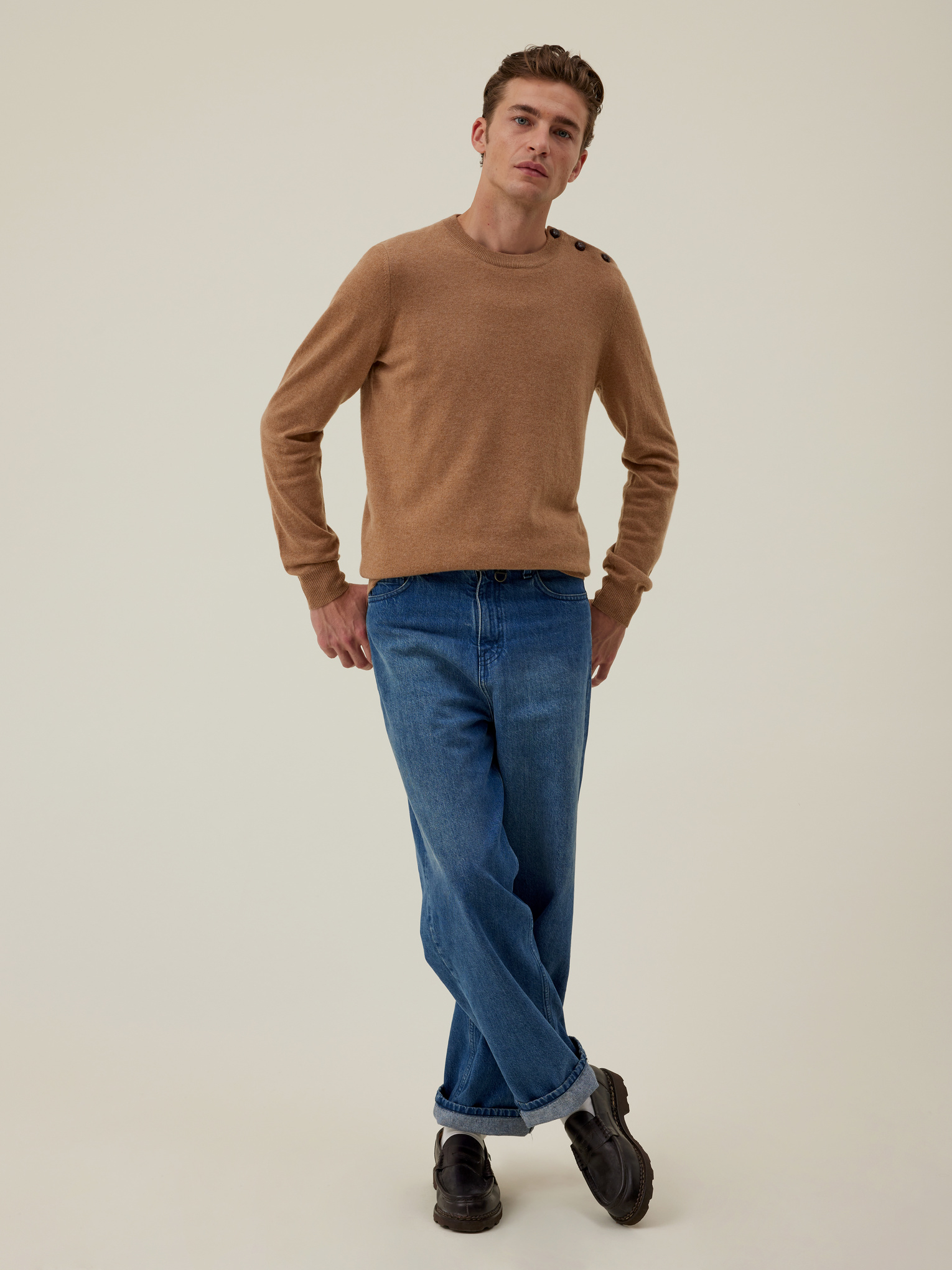 Pull Homme J. Crew Cachemire/coton Col Rond – Taille M – Marron (occasion)