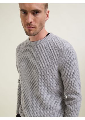 Pull col boutonné en cachemire uni gris perle