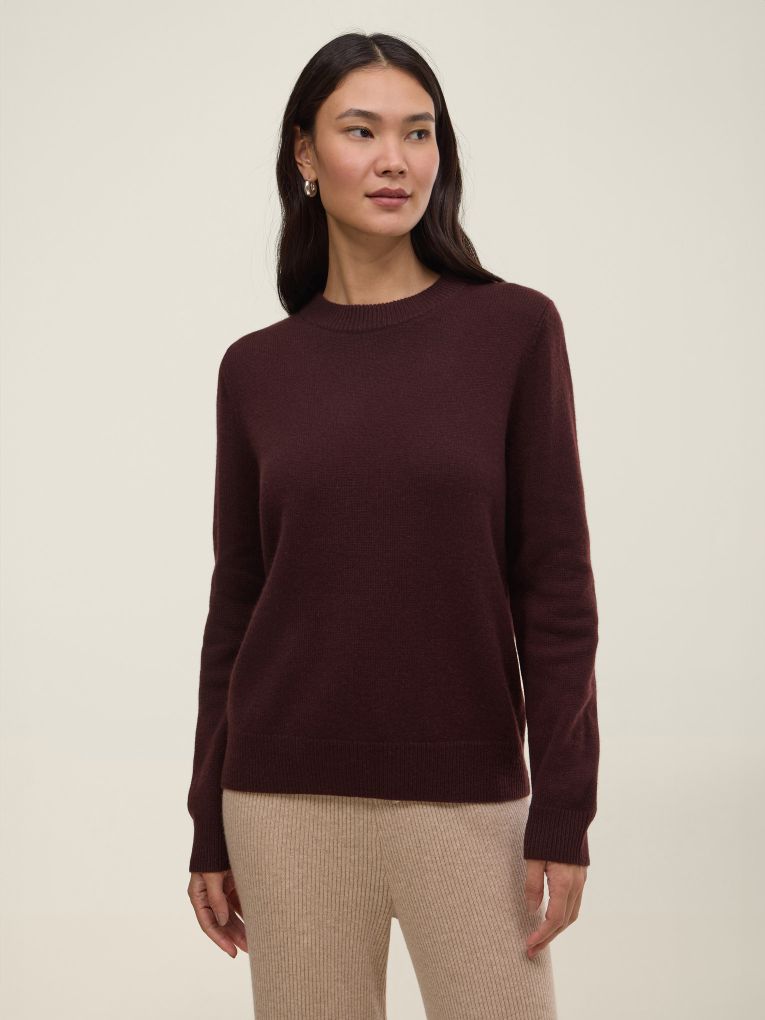 Guli Round neck sweater in 4 ply brown cashmere for women
