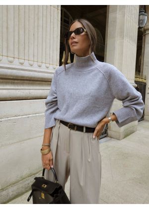 Laura Women s pearl grey cashmere high necksweater